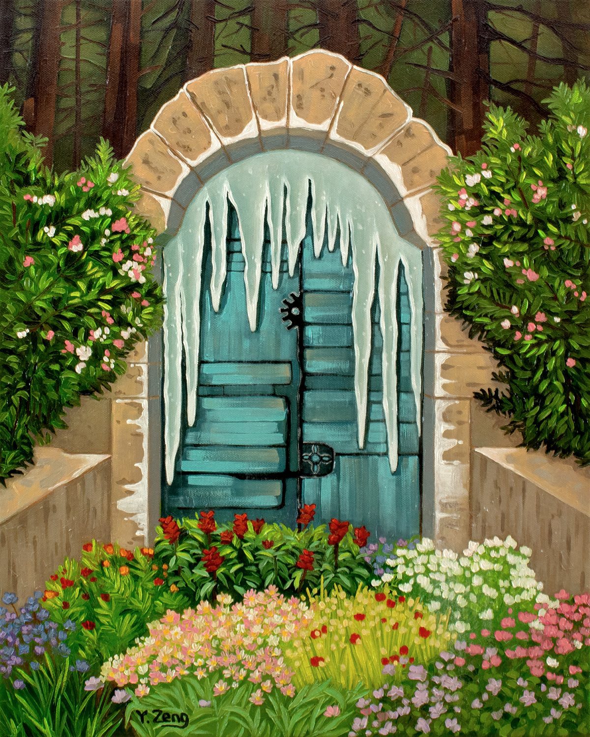 Winter Gate Oil Painting: Intriguing Dream Art, image size:1200x1500